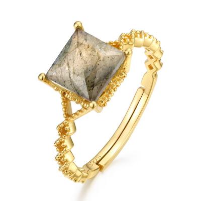 China Wholesale FASHIONABLE Japanese Style 9k Gold Plated Ring Geometric Crystal Gemstone Ring Raw Meteorite Ring for sale