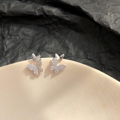 China Hot Small Elegant Romantic Butterfly Shape Butterfly Earrings Women Stud Earrings 925 Sterling Silver Earrings for sale