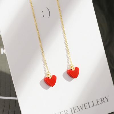 China Fashionable Cute Long Thread Earring 925 Sterling Silver Cute Women's Heart Earrings Red Gold Plated Jewelry for sale