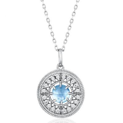 China Elegant Blue Silver Jewelry 925 Sterling Necklace Vintage Topaz White Zircon Gem Necklace Pendants for sale