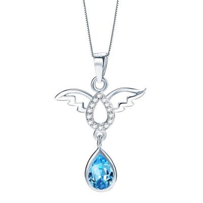 China Silver Meaningful Symbol Women Neck Accessories CLASSIC Tear Drop Jewelry Crystal Stone Pendant Natural With Angel Wing for sale