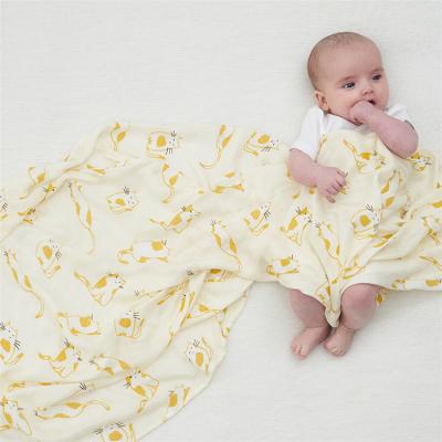 China Low MOQ Disposable Printed Bamboo Muslin Fabric Baby Cotton Baby Muslin Wrap Blanket for sale