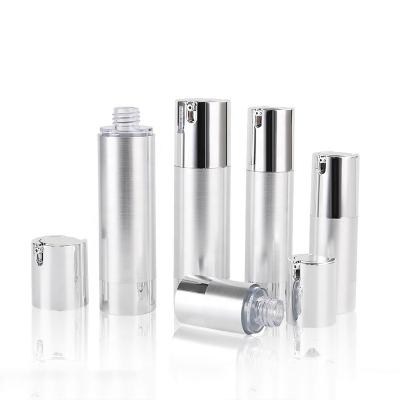 China 1oz 50ml Face Oil Cream Cosmetic Packaging 50ml 30ml 15ml 10ml 100ml Silver Aluminum Spray AS Airless Pump Bottle For Lotion for sale