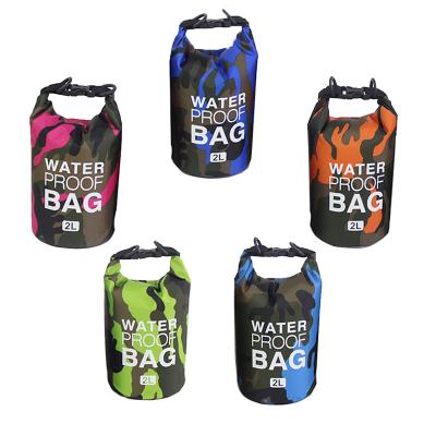 China 210T Polyester+PVC 2L Boating Floating Hiking Wet Outdoor 210T Polyester Kayak PVC Ocean Pack Camouflage Waterproof Dry Bag for sale