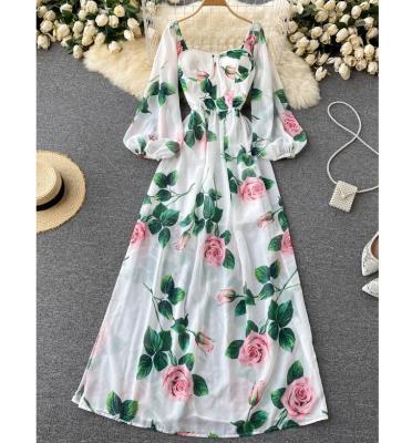 China 2022 New Arrivals Spring Chiffon Elegant Casual Beach Maxi Dresses For Women Anti-static Ladies Clothing for sale