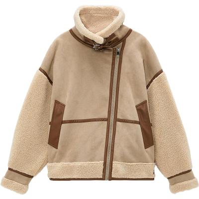 China 2021 New Winter Anti-wrinkle Patchwork Lambswool Suede Biker Autumn Women Jackets Jacket Coat for sale