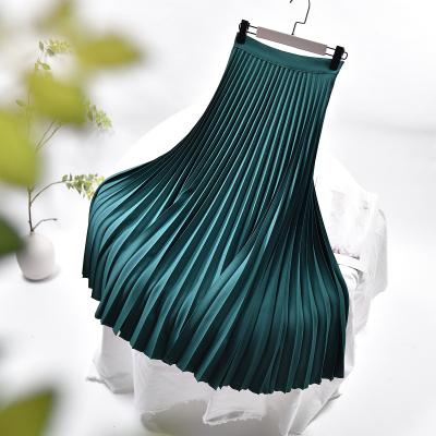 China 2022 Winter Autumn Solid Pleated Women's Breathable Chic Ladies High Waist Skirt Sketch Long for sale