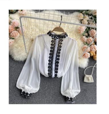 China 2021 spring new gong ladies QUICK DRY Tingfeng long sleeve blouses vintage tops soft chiffon blouse for sale