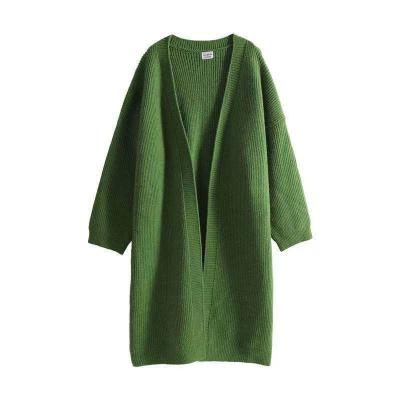 China Anti-wrinkle 2021 autumn new longer size sweaters green winter knit cardigan coat v neck sweater for sale