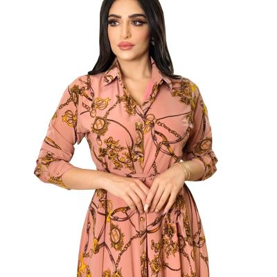 China 2021 new high quality anti-static printing ruched abaya for women leisure elegant kaftan muslim dresses for sale