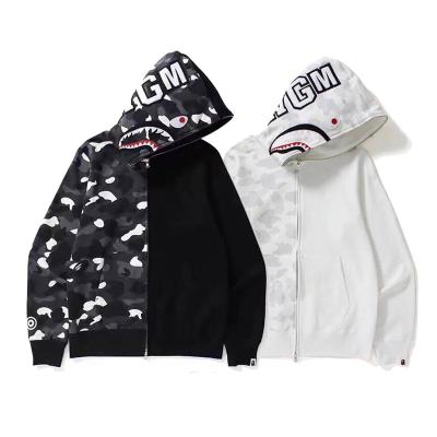 China Fashion Autumn Winter Custom Mens Bape Cotton Breathable Camouflage Zipper Reflective Shark Pullover Jacket Hoodie for sale