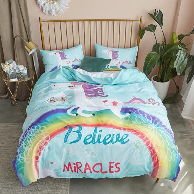 China Nondisposable 3D Printed Unicorn Duvet Cover Set Custom Bedding Sheet Set for sale