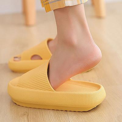 China Anti-Odor Designer Anti-slip Women Men Sandals Summer Soft Thick Sole House Pillow Slides Blank Pure Color Indoor EVA Slippers for sale