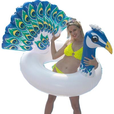 China New Design Shape Summer Beach Swimming Pool Peacock Single Inflatable Public Float Animal Pool Swim Ring For Kids Adults for sale