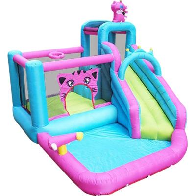 China Custom PVC+Oxford Cloth Pink Bouncy Animal Zoo Bouncer Bounce House Castle Inflatable Playground Banner For Kids for sale