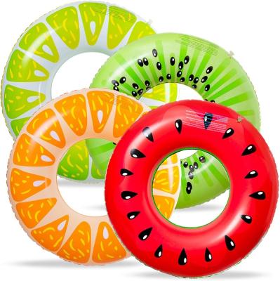 China Watermelon Kiwi Orange Lemon PVC Durable Inflatable Swim Ring Watermelon Fruit 4PCS Pool Floats Inflatable Fun Tubes Water Toys For Kids Adults for sale