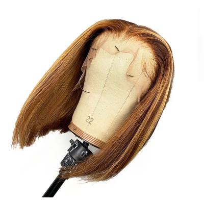 China 100% Light Brown Straight High Quality Remy Human Hair Short Bob Cuticle Full Lace Wig for sale