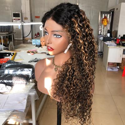 China FRENCH LOOP highlight hair ombre brown curly lace front hair wig for sale