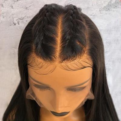 China Super Natural Fake Straight Bleached Scalp Glueless Wig Silk Straight Knots Unprocessed Virgin Hair Lace Front Wig for sale