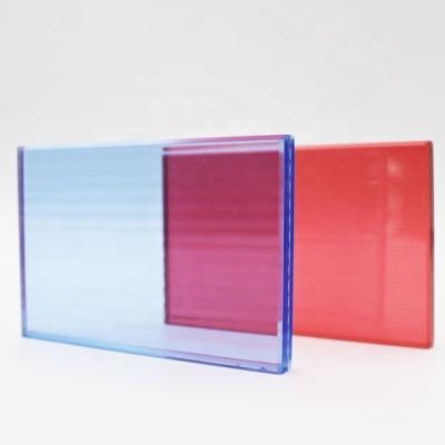 China Leisure Equipments Colored Red&Blue EVA Laminated Tempered Glass For Decoration for sale