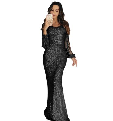 China Luxury High Quality Long Sleeve Tassel Long Sleeve Sequins Viable Evening Dresses for sale