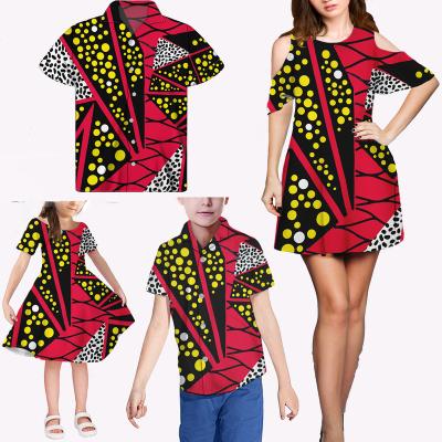 China Yellow Black/Red African Women Anti-Static Dot Print Family Matching Dresses 2022 Casual Outfits For Girls Streetwear Clothing Shirts for sale