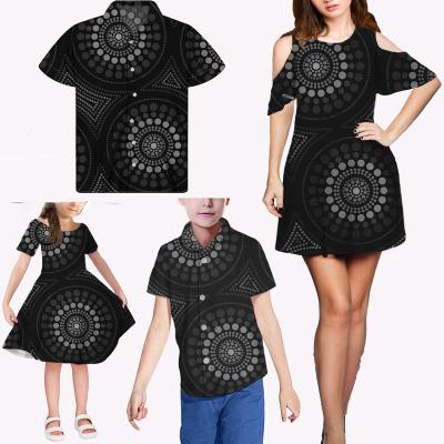 China Anti-Static Women Summer Dresses Black Polka Dot Circle Pattern African Family Set Custom Made Man Shirts Summer Clothes For Kids Boys Shirt for sale