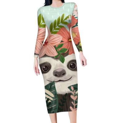 China Women's Elegant Casual Outfits Panda Dinosaur Elephant Animal Alpaca Wolf Horse Pig Sheep Owl Women's Anti-Static Dresses For Women for sale