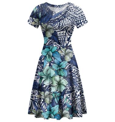 China New Anti-Static Dress Women's Casual Polynesian Traditional Tribal Printing Girls Midi Length Dress Female Short Sleeves Dresses for sale