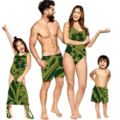 China Swim Trunk Boy Men Shorts Hawaii Hibiscus Tribal Green Family Pattern Matching Bikini 2022 Custom Plus Size Woman Girl for sale