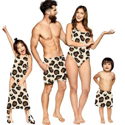 China Breathable Bikinis For Women Girl Leopard Beige And Brown Pattern Family Swimwear Boy Man Print Short Custom Swimwear for sale