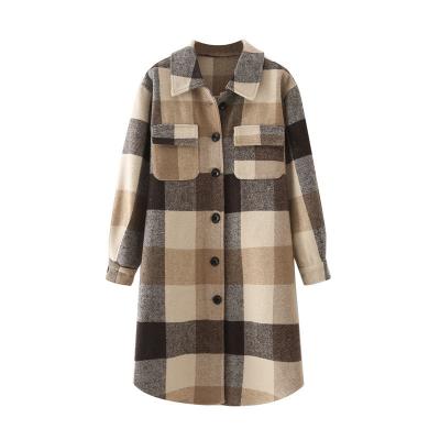 China Breathable European And American Lapel Loose Women Plaid Ladies Long Casual Clothing Coat for sale