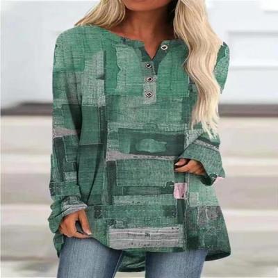 China Plus Size Breathable Fashion Loose Casual Digital Printed Shirts For Women Long Sheaths Blouses for sale