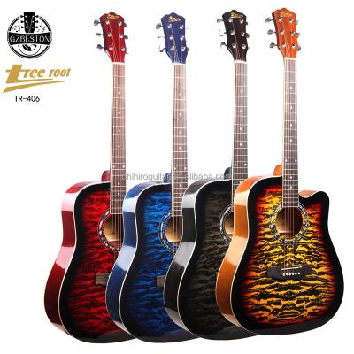 China Basswood Guitar Tiger Stripes Beginner Acoustic Guitar with EQ TR406 for sale