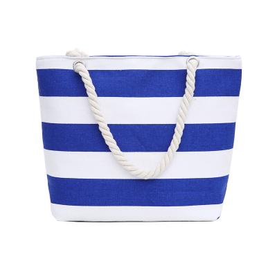 China High Quality Fashion Beach Bag Women Beach Tote Bags Rope Handle Eco Large Standard Size Striped Cotton Shopping Bag for sale