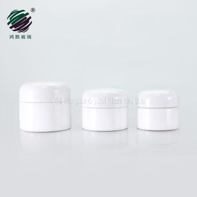 China 20g 30g 50g recyclable opal white cosmetic glass face cream jars glass containers with white plastic lids for sale