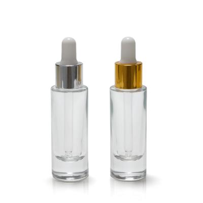 China 15ml 1/2oz Cylinder Essential Oil Cosmetic Empty Slim Serum Packaging Thick Bottom Clear Glass Dropper Bottle With Pipette for sale