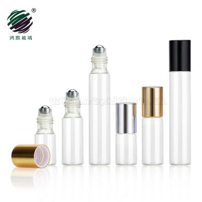 China Eco-friendly Recyclable In Stock 3ml 5ml 10ml Clear Roll On Perfume Bottles Glass Roll On Essential Oil Bottle With Metal Roller And Metal Cap for sale