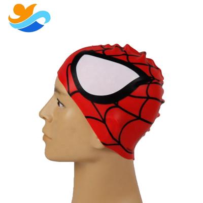 China Sun Protection Cartoon Good Flexibility Silicone Swimming Cap Spiderman Colorful Kids Swimming Hat for sale