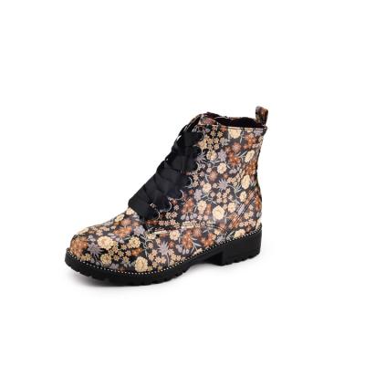 China Around 2021 Factory Design Fashion Ankle Boots New Custom Floral Printed Boots For Ladies Girls Martin Boots for sale