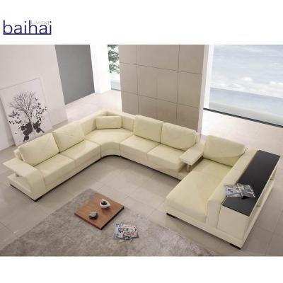 China U Shape Leather Sofa Big Size Sofa Couch With Shelf , Sectional Leather Corner Sofa for sale