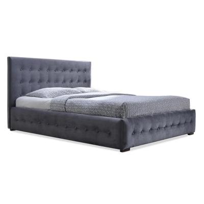 China Latest Strong Beauty Double Bed Tufted Upholstered Headboard Fabric Frame Queen Size for sale