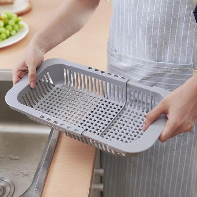 China High Quality Adjustable Plastic Kitchen Strainer Basket Viable QM Fruit Sieve Vegetable Tray for sale