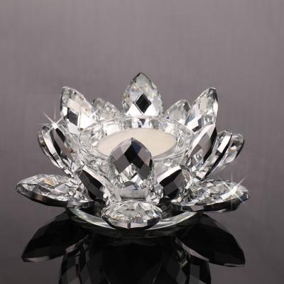 China ECO-frendly MH-Z207 silver color crystal home / crystal lotus flower candle holder wedding decoration for sale