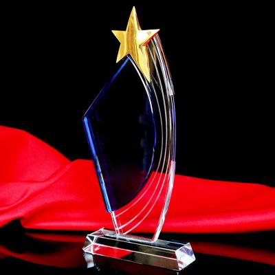 China Europe Business Custom Gift Solid Crystal Glass Award Trophy Blank Star Shape Crystal Trophy With Base for sale