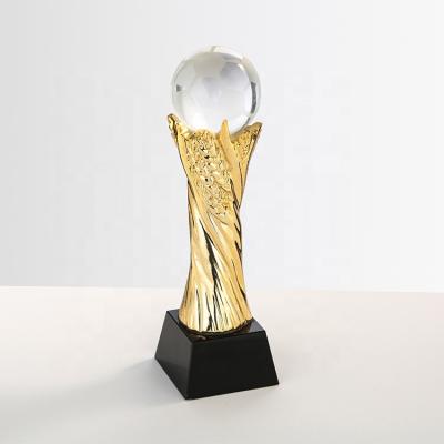 China Custom logo Europe football gold wheat trophy resin optical glass crystal trophy MH-J177 for sale