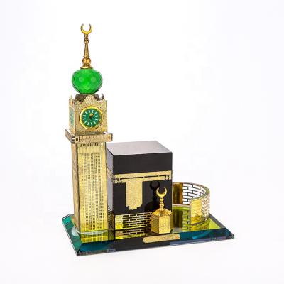 China Middle East crystal glass MH-P048 Makkah Mecca Clock Tower with crystal religious clock souvenir for sale