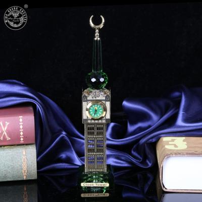 China Middle East Crystal Glass MH-P046 Makkah Mecca Clock Tower with Clock with LED Light for Religious Souvenir for sale