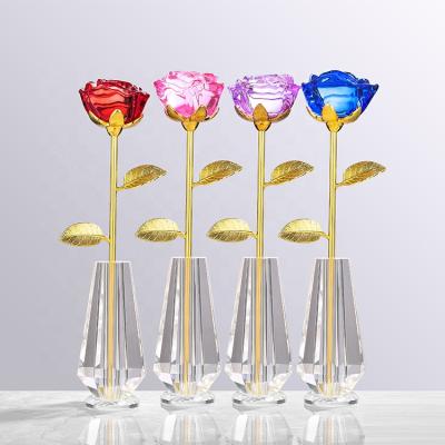 China China Wedding Decoration Weeding Gifts Colorful Crystal Rose Flower With Vase for sale