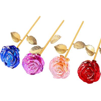 China China MH-F010 Crystal Rose With Gold Stem Crystal Gifts Crystal Rose Flower For Weeding Gift for sale